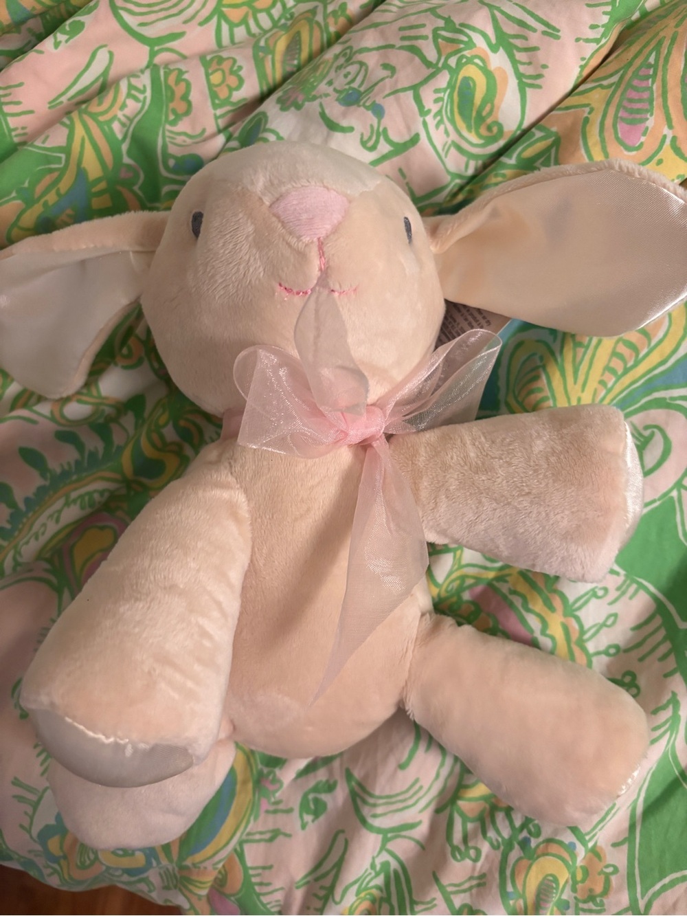Plush Pink Bunny Stuffed Animal with Organza Bow